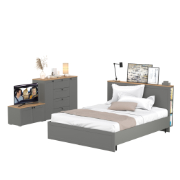 Кровать Остин со спальным местом 1600 с ортопедическим основанием с тумбой с дверками и комодом 16.221