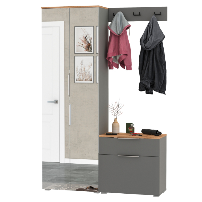 Прихожие, Шкаф две двери с зеркалами с обувницой и вешалкой для одежды Октава