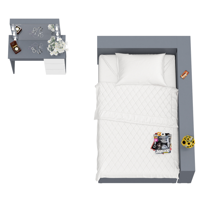 Спальные гарнитуры, Кровать с прикроватным блоком с ящиками Ксения 1200 и туалетный столик с подсветкой Сура