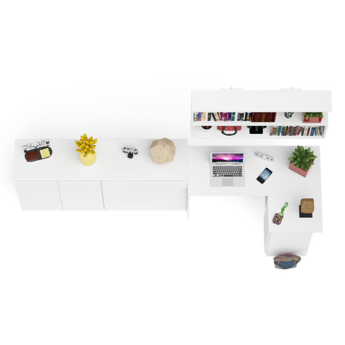 Домашние кабинеты, Тумба-комод МК1600.1 Мори с навесной книжной полкой и угловой компьютерный стол МС-16 правый