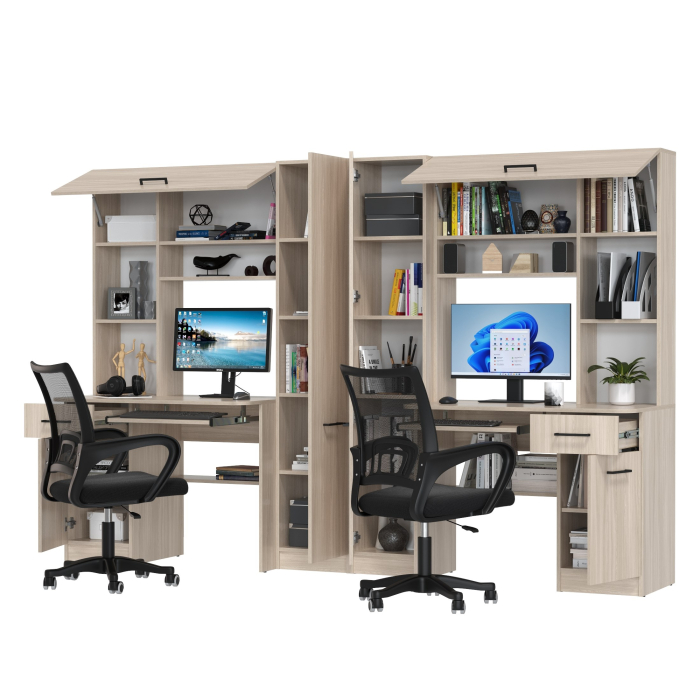 Прямые компьютерные столы, Столы рабочие для двоих с компьютерными креслами Aльфа