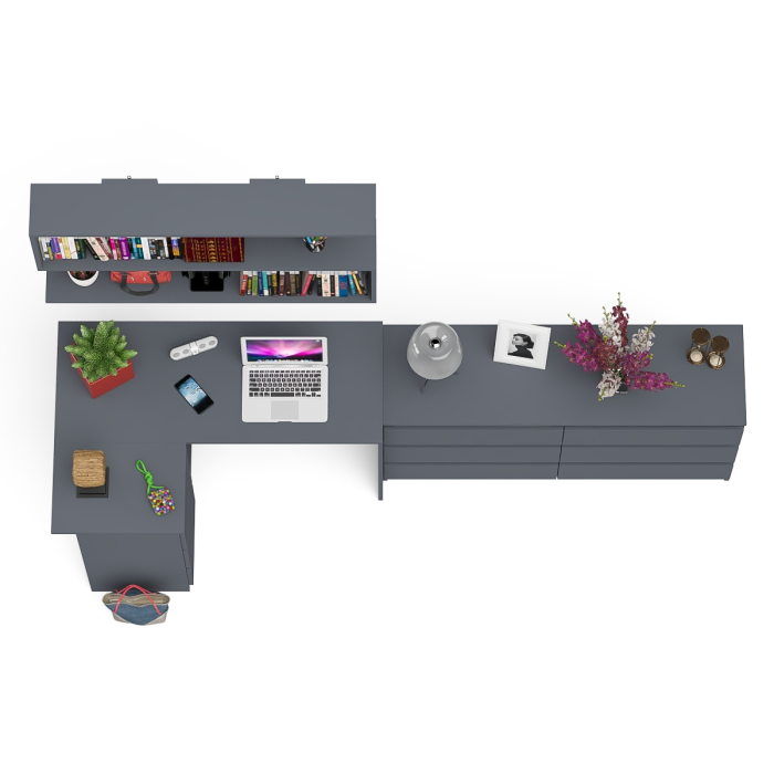 Домашние кабинеты, Стол угловой компьютерный Мори МС-16 левый с навесной книжной полкой и комодом МК1380.6