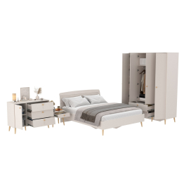 Спальня Афина Сп30 с кроватью двуспальной 1600 с тумбочкой и комодом с дверкой