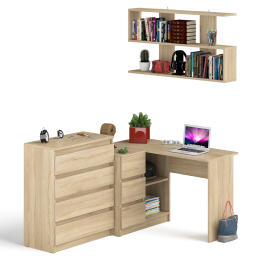 Стол компьютерный Мори МС-16 с тремя ящиками слева с книжной полкой на 1200 и комод на 4-ре ящика