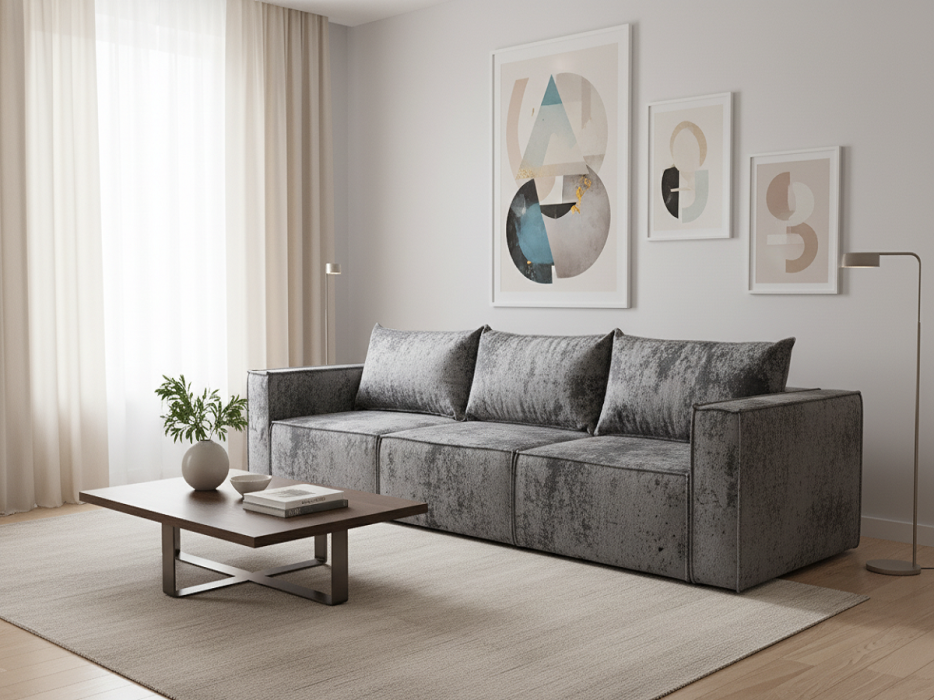 Диваны прямые, Диван-кровать Лофт 3-х модульный, плюш , с/м 145х266