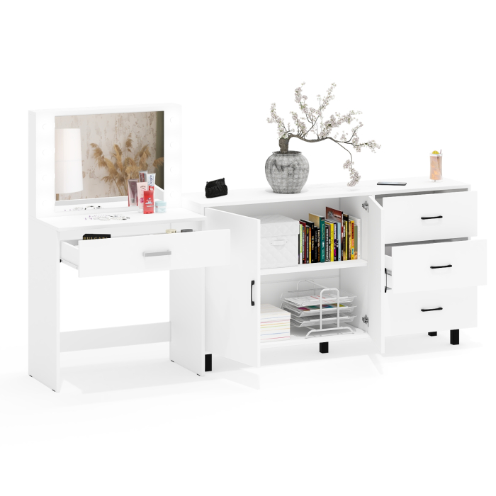 С зеркалом, Комод-тумба 123-1604 и туалетный столик с подсветкой СТ-4