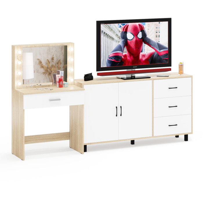 С зеркалом, Комод-тумба 123-1604 и туалетный столик с подсветкой СТ-4