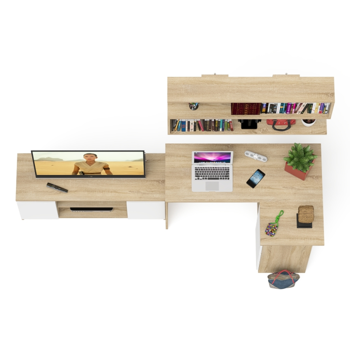 Домашние кабинеты, Стол угловой компьютерный Мори МС-16 правый с книжной полкой и ТВ-тумбой МТВ1200.1