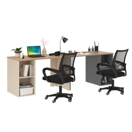 Два письменных стола Лайт 12.163 и два чёрных компьютерных кресла