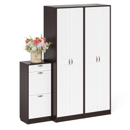 Тумба для обуви две секции и два шкафа в прихожую П-6 № 13 МДФ фрезеровка ромб