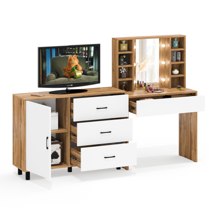 Туалетные столики, Туалетный столик с подсветкой 115 и комод с дверкой и 3-мя ящиками 122-1204