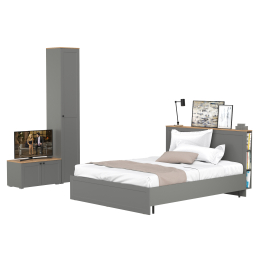 Кровать со спальным местом 1600 с ортопедическим основанием с тумбой и шкаф-пеналом Остин
