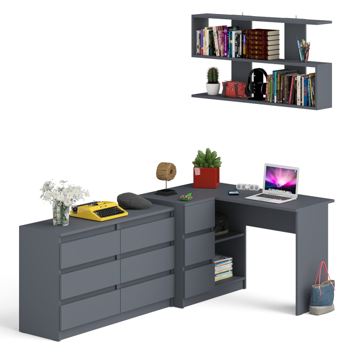 Домашние кабинеты, Стол компьютерный угловой МС-16 левый Мори с полкой для книг и широким комодом