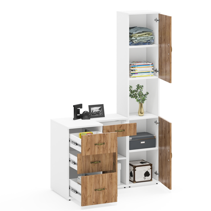 Стеллажи, Пенал с нишей Лидер-8 с тумбами Лидер-8 МД 3.15 и 3.16.