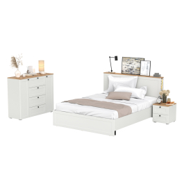 Кровать Остин 1600 с ортопедическим основанием с тумбой-комодом и тумбой прикроватной