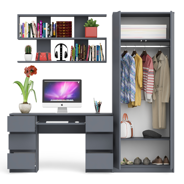 Домашние кабинеты, Платяной шкаф две двери Мори МШ800.1 с компьютерным столом и полкой навесной