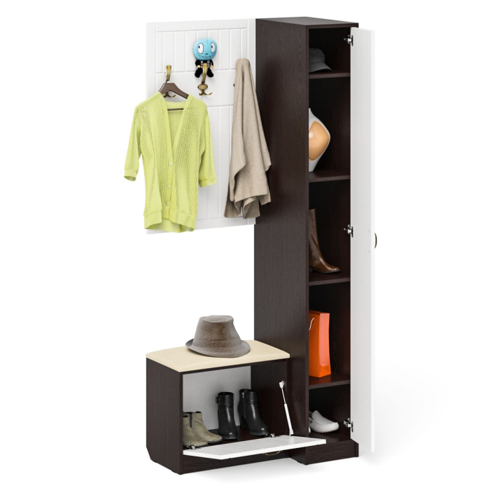 Прихожие, Вешалка для верхней одежды с обувницей с мягким сиденьем и пенал П-6-500 фрезеровка прованс