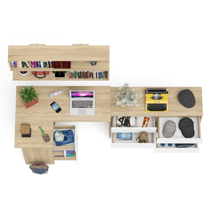 Домашние кабинеты, Стол компьютерный угловой МС-16 левый Мори с полкой для книг и широким комодом