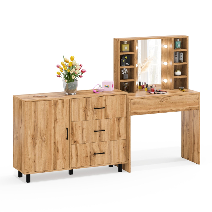 Туалетные столики, Туалетный столик с подсветкой 115 и комод с дверкой и 3-мя ящиками 122-1204