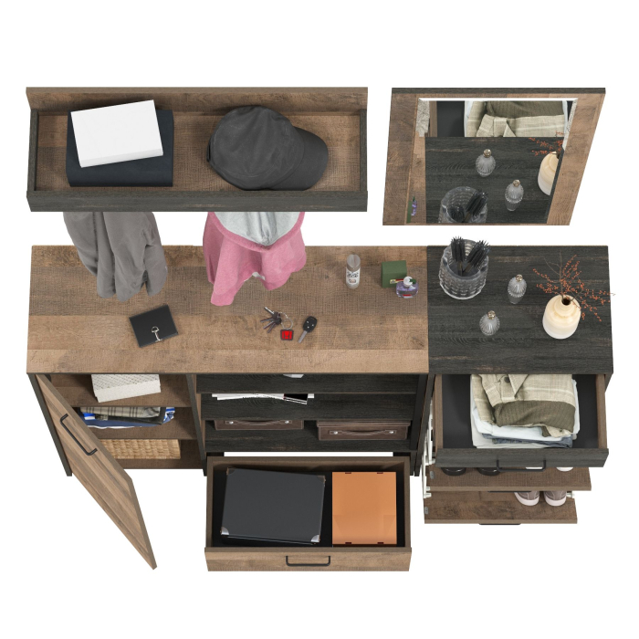 Прихожие, Комод с дверкой с высокой тумбой для обуви с зеркалом и вешалкой Трувор