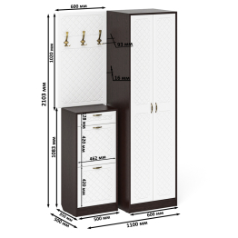 Вешалка с крючками с обувницей с ящиком и шкаф П-6 № 18 МДФ фрезеровка ромб