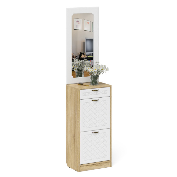 Прихожие, Тумба для обуви 2 секции с зеркалом П-6 МДФ фрезеровка ромб