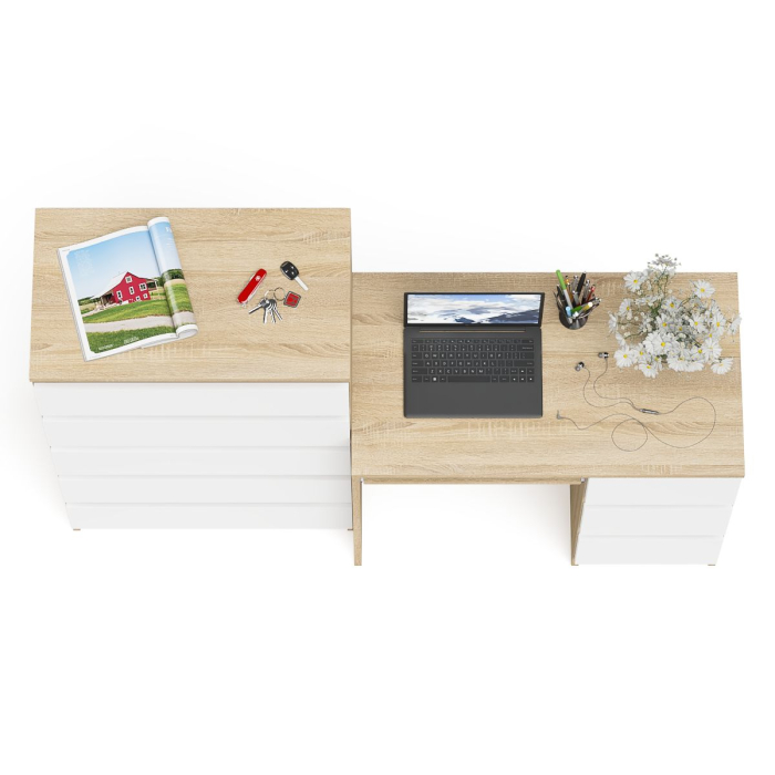 Домашние кабинеты, Высокий комод Мори на 700 5 ящиков и компьютерный стол Мори МС-6 тумба справа