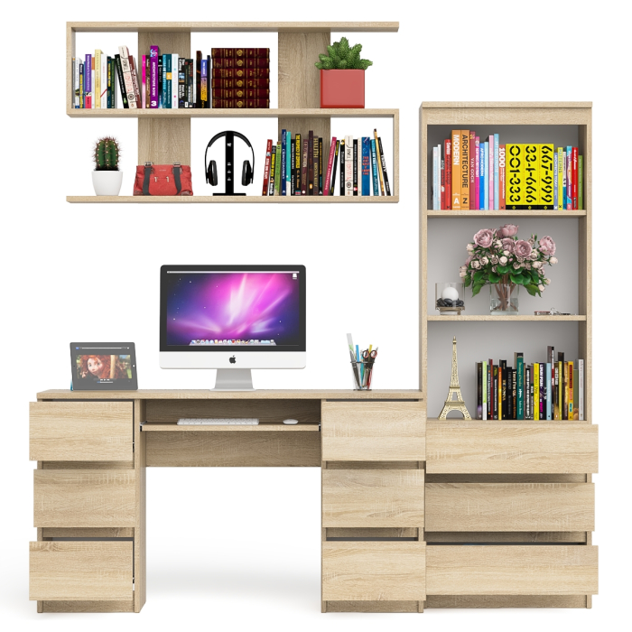 Домашние кабинеты, Рабочее место Мори из стола двухтумбового МС-2 с навесной полкой и стеллажом