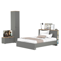 Спальные гарнитуры, Тумба с дверками Остин 13.257 с кроватью 1600 с основанием и пенал для одежды