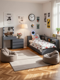 Столик косметический с лампочками 110 и Ксения 900 односпальная кровать с ящиками и прикроватным блоком