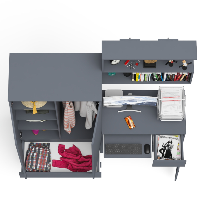 Домашние кабинеты, Стол компьютерный с ящиком МС-1 правый с навесной полкой и шкаф-комод МШ900.1 Мори