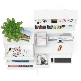 Стол компьютерный Мори с тумбой слева с высоким комодом МК700-5 и полкой 900