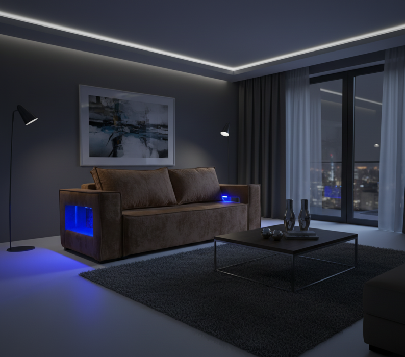 Дизайнерские диваны для гостиной, Диван-кровать еврокнижка Лофт Люкс  с подсветкой , 140,плюш