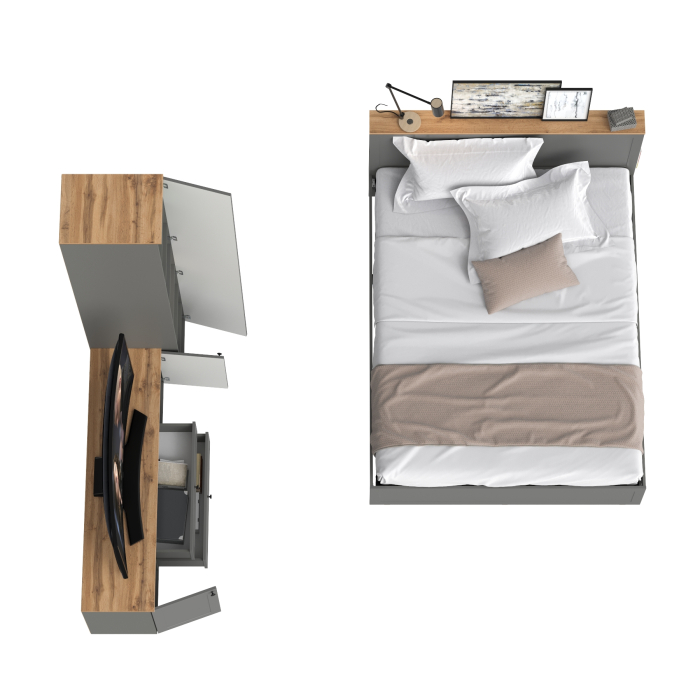 Спальные гарнитуры, Кровать Остин с ортопедическим основанием для матраса 1600х2000 с тумбой для аппаратуры и шкафом-пеналом