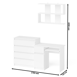 Комод четыре ящика Мори 800-4 со столом компьютерным с тумбой слева и полкой 900