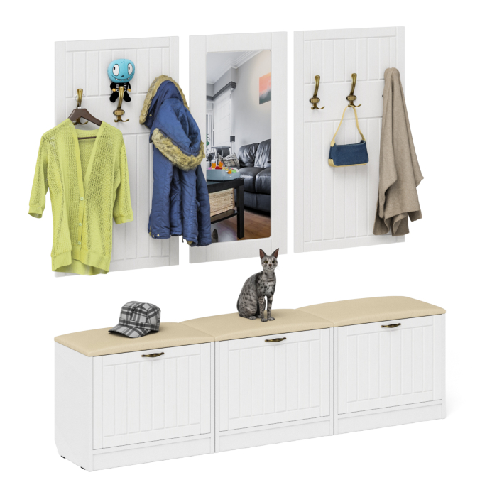 Прихожие, Набор мебели для прихожей из обувниц зеркала и вешалок П-6 № 03 МДФ фрезеровка прованс