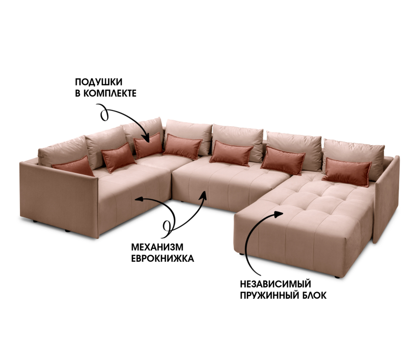 Диваны угловые в гостиную, Диван еврокнижка Чилетти П-образный