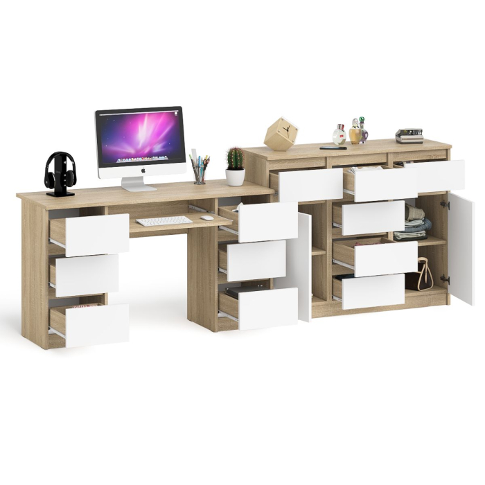 Компьютерные столы, Двухтумбовый стол компьютерный МС-2 с ящиками и тумба-комод МК1200.4 Мори