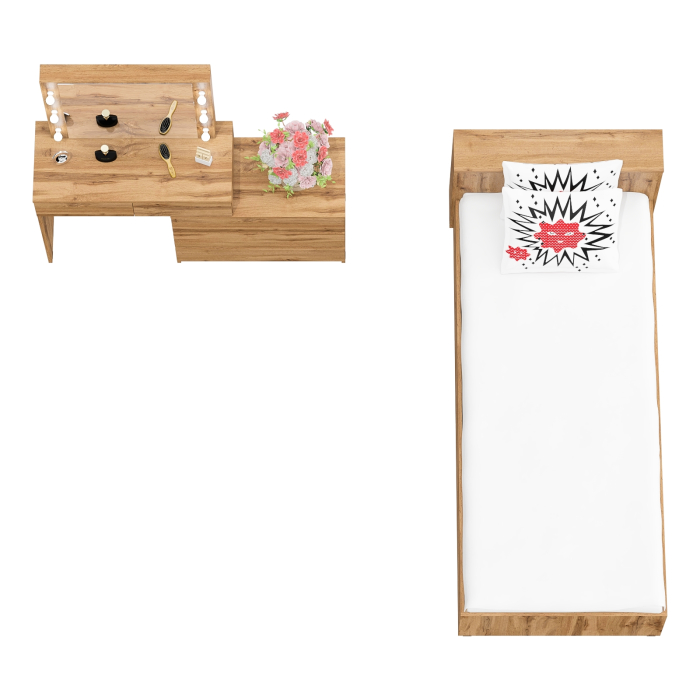 Спальные гарнитуры, Стол косметический с подсветкой 110 с кроватью с выдвижными ящиками Ксения 900