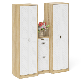 Тумба для обуви две секции и два шкафа в прихожую П-6 № 13 МДФ фрезеровка ромб