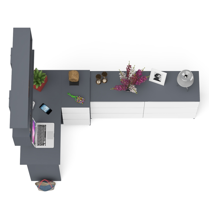 Домашние кабинеты, Комод широкий 6-ть ящиков Мори МК1380.6 с угловым компьютерным столом МС-16 правым и открытой книжной полкой