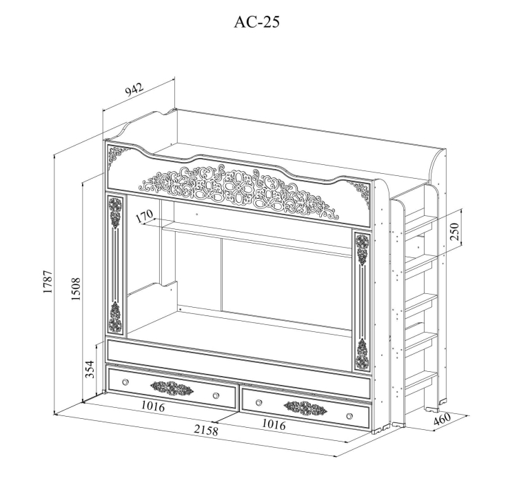 Для подростков, Кровать Ассоль АС-25 (2100x900)