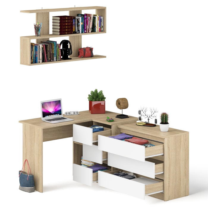 Домашние кабинеты, Стол компьютерный Мори МС-16 правый с навесной полкой и комодом МК800.1