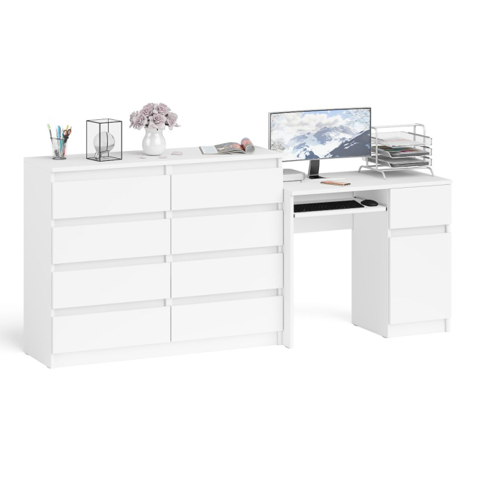 Компьютерные столы, Комод 8-мь ящиков Мори МК1200 и правый компьютерный стол Мори МС-1