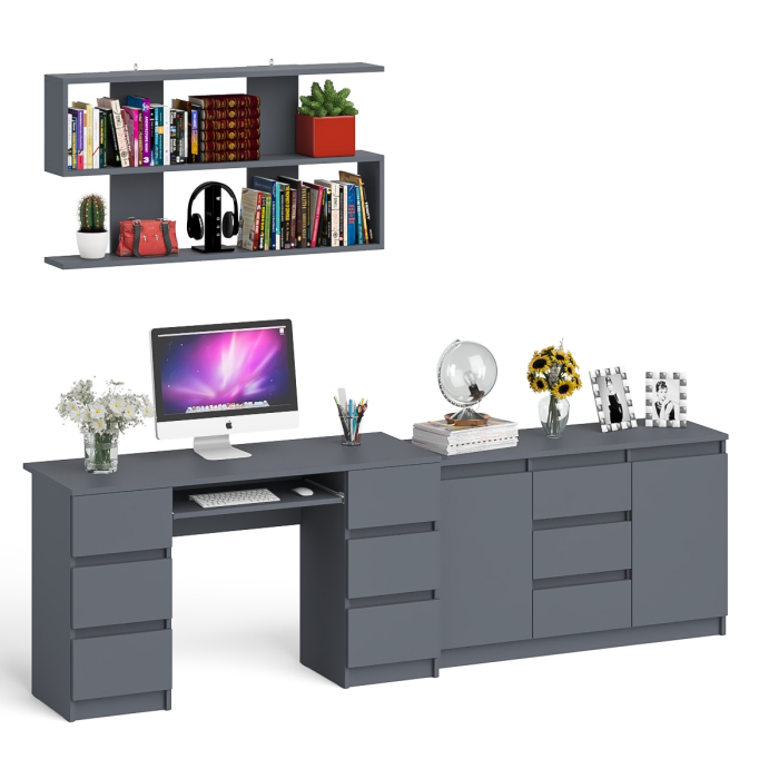 Домашние кабинеты, Двухтумбовый стол компьютерный с ящиками МС-2 с тумбой-комодом и полкой 1200 Мори