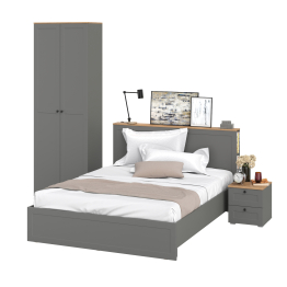 Двухспальная кровать Остин с ортопедическим основанием и шкаф с полками 16.307 с тумбочкой прикроватной