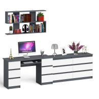 Домашние кабинеты, Стол компьютерный ящики слева и справа Мори МС-2 с комодом и полкой навесной