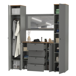 Два шкаф-пенала с полками для прихожей Остин и комод с настенным зеркалом