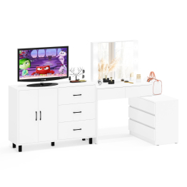 Стол косметический с подсветкой 110 и тумба-комод с тремя ящиками и дверками 123-1204