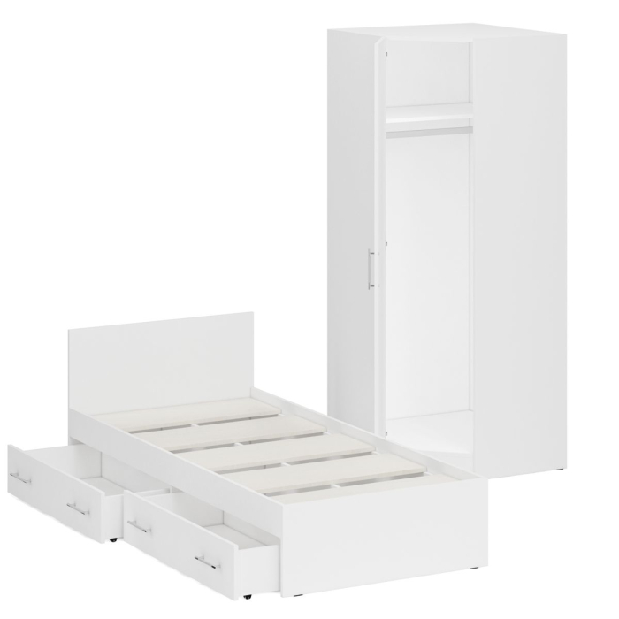 Спальные гарнитуры, Односпальная Кровать с ящиками 900 с угловым шкафом Стандарт